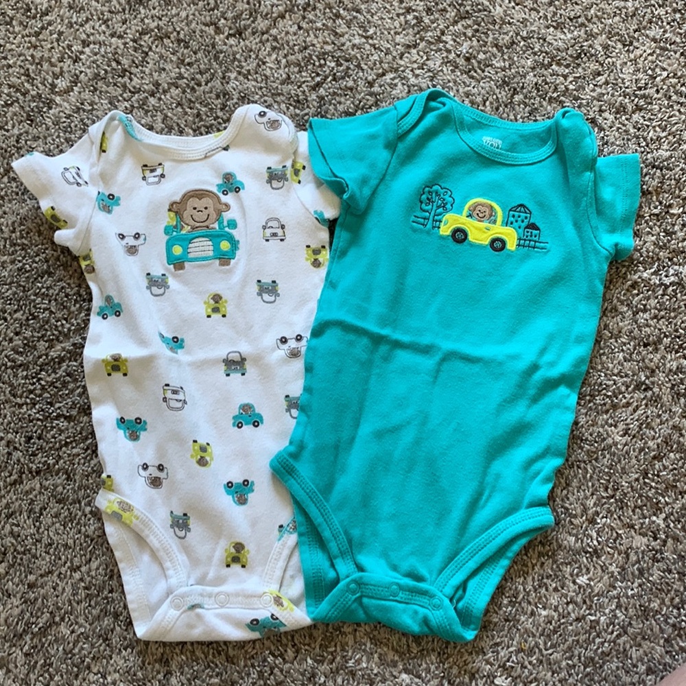 Lot of 2 onesies by Carter’s Just One You Monkey in a Car 12 months